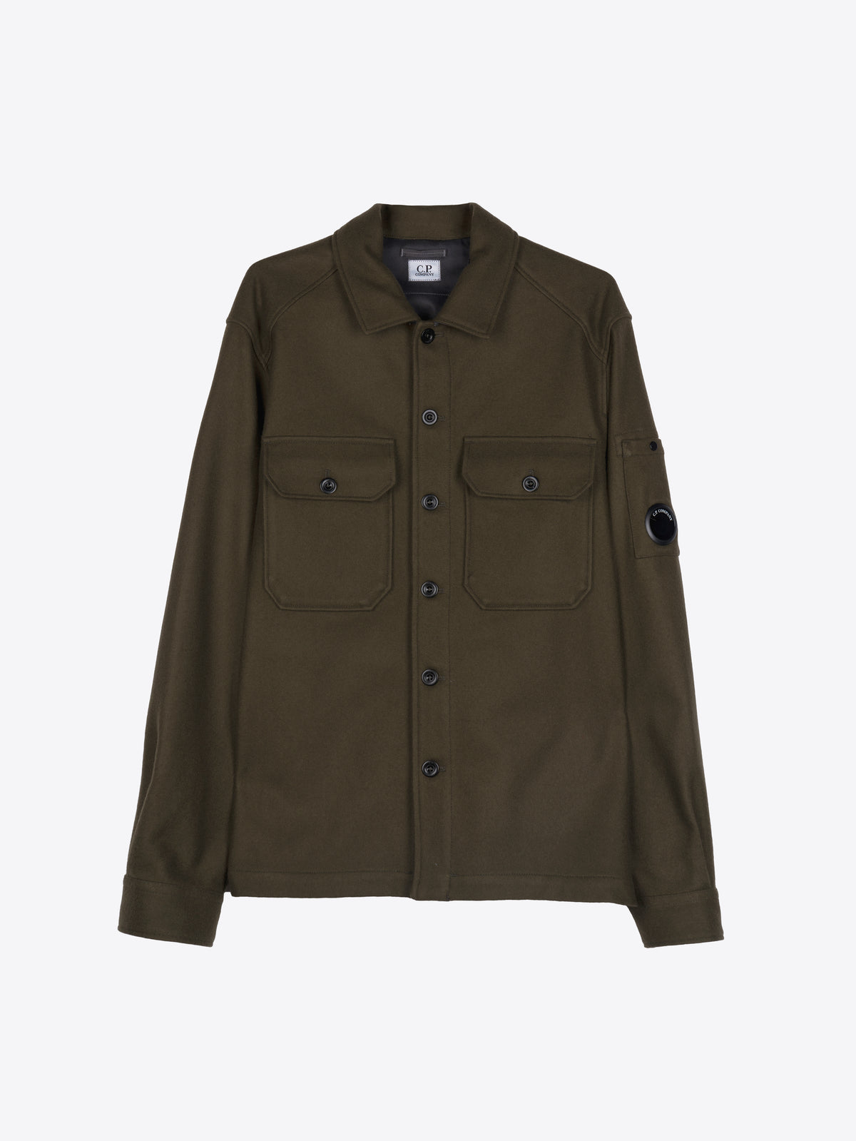 FELTED WOOL LENS BUTTON OVERSHIRT