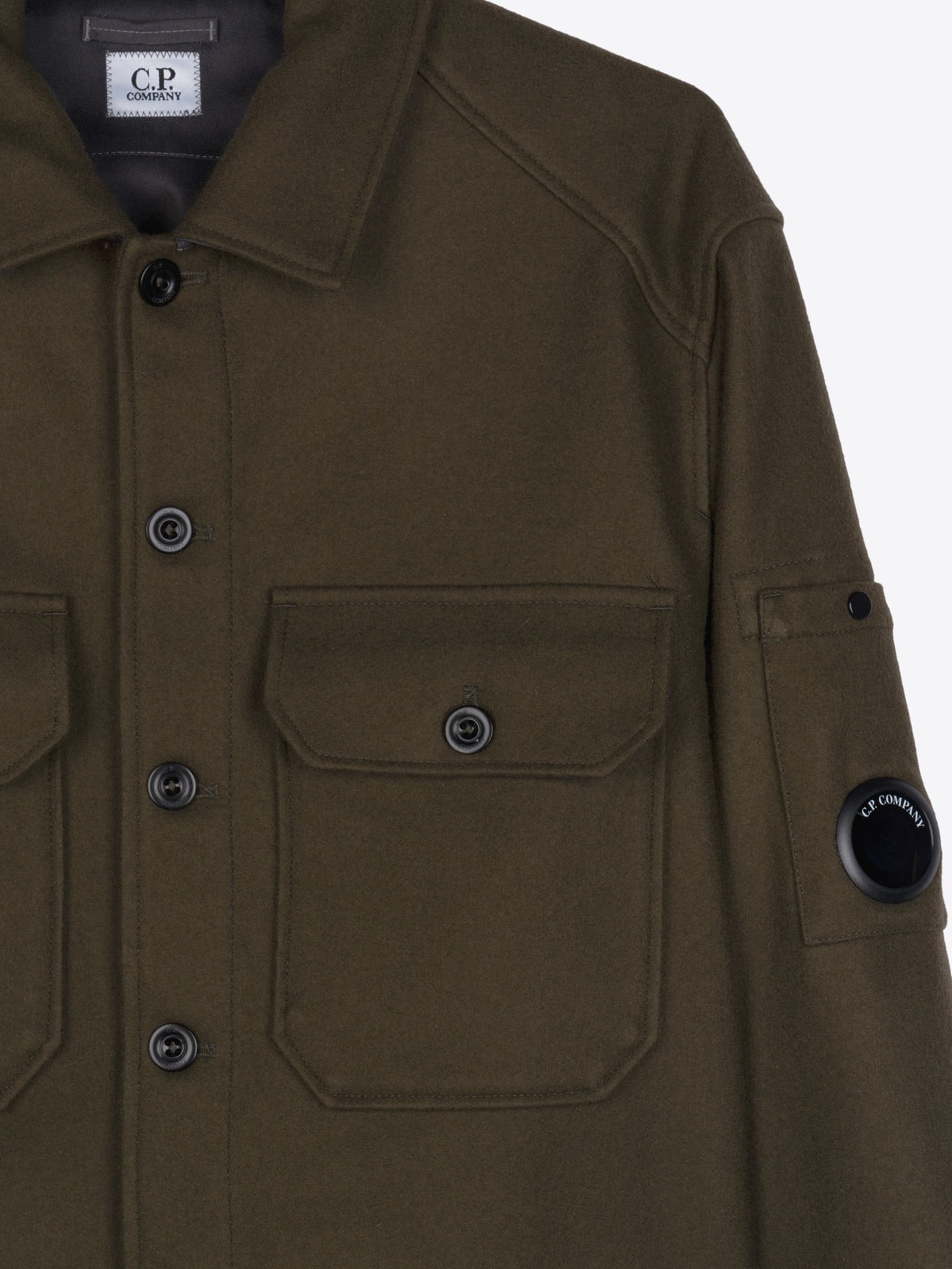 FELTED WOOL LENS BUTTON OVERSHIRT