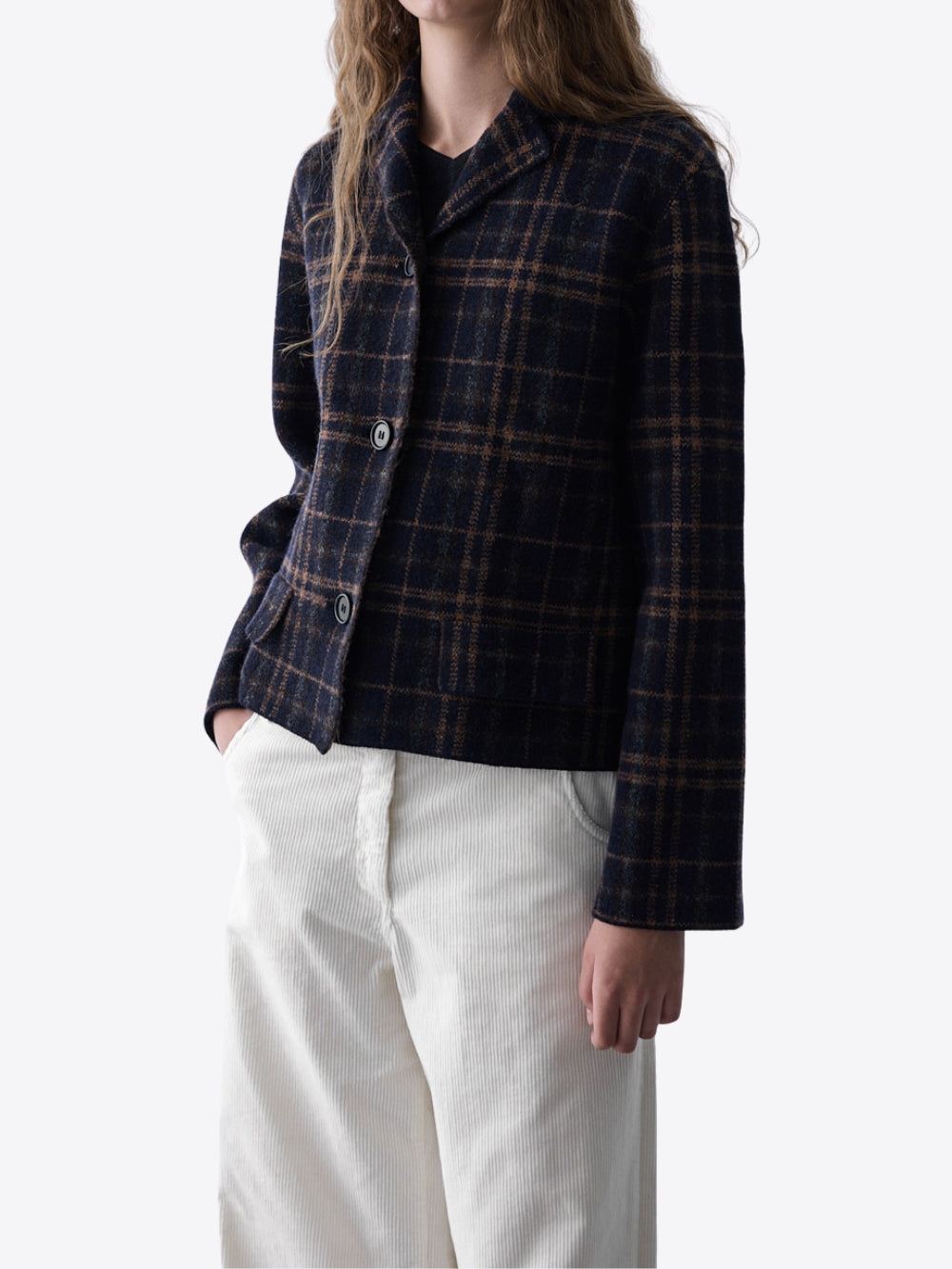 CHAQUETA CORTA DE PUNTO A CUADROS