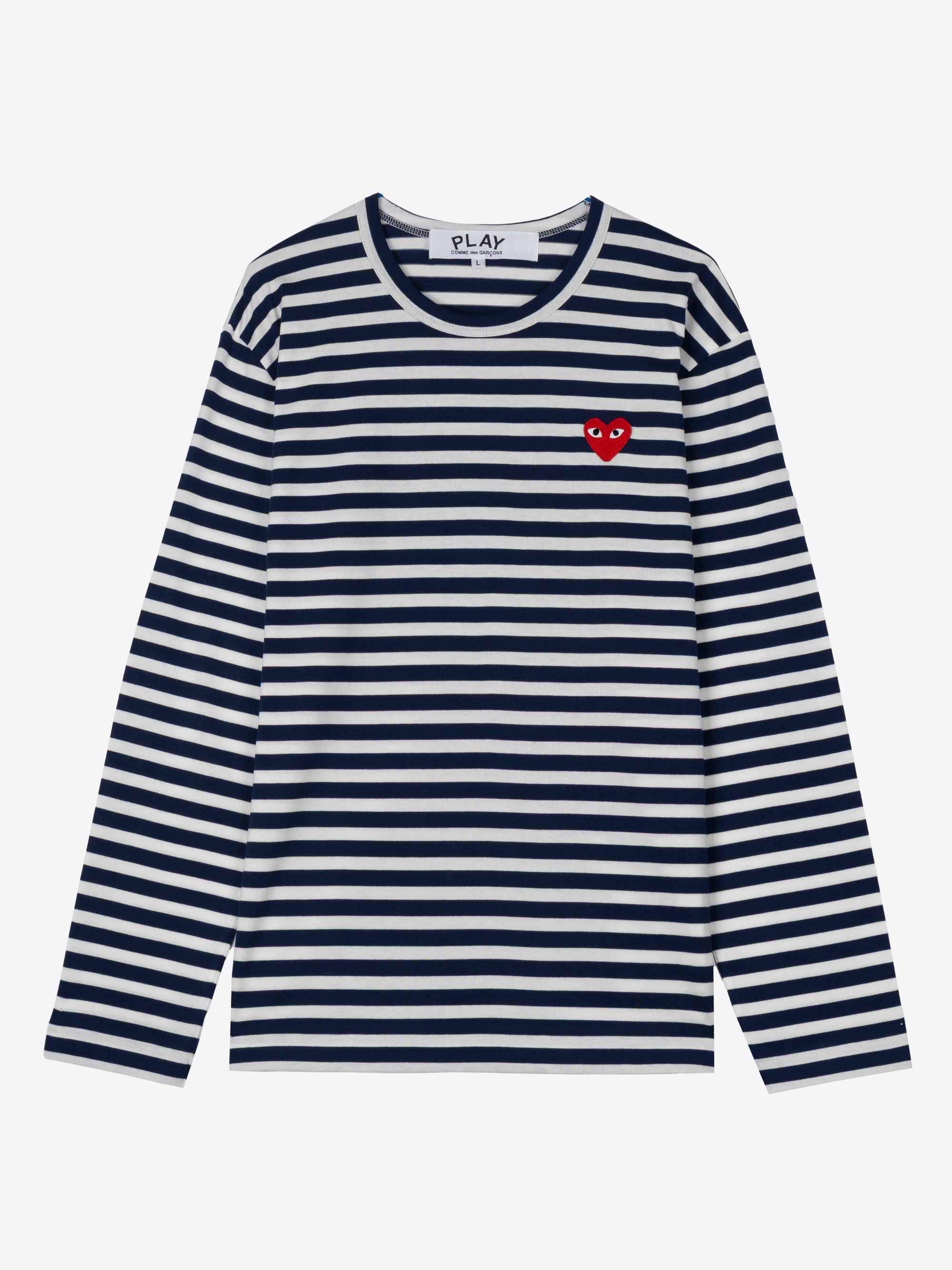 STRIPED LONG SLEEVE T-SHIRT WITH RED HEART PATCH