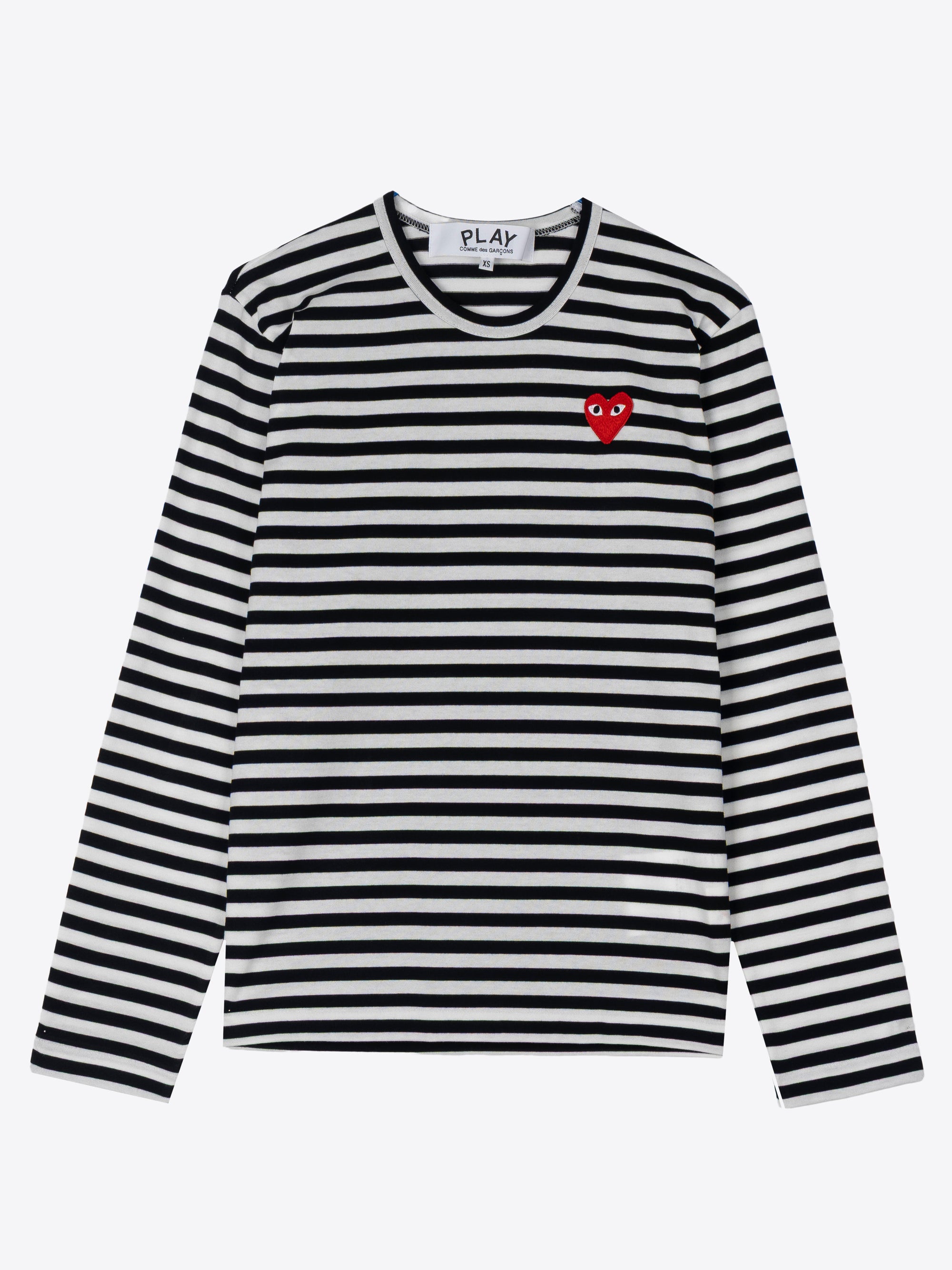 STRIPED LONG SLEEVE T-SHIRT WITH RED HEART PATCH