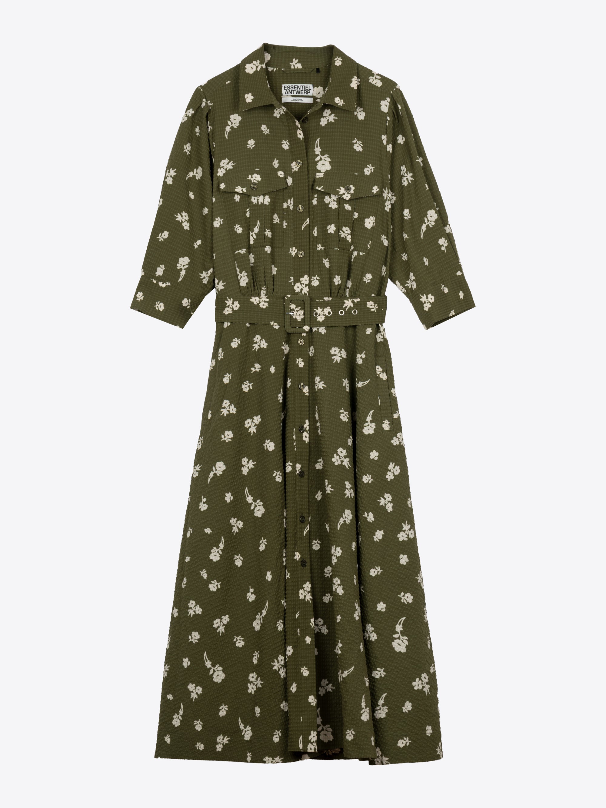 VESTIDO MIDI CON ESTAMPADO FLORAL Y CINTURÓN