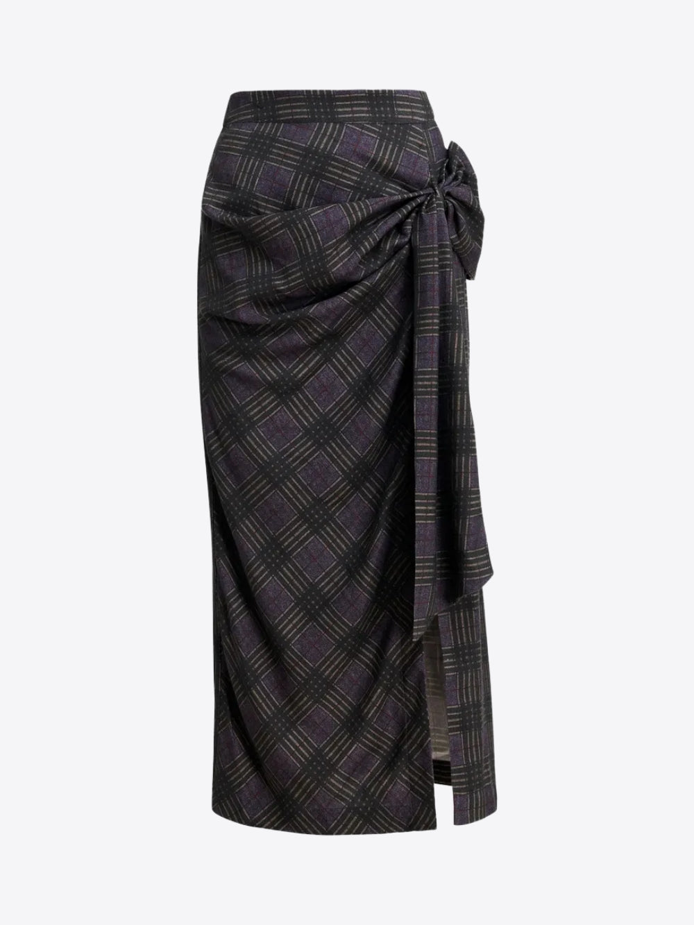 FALDA MIDI DRAPEADA DE CUADROS CON NUDO
