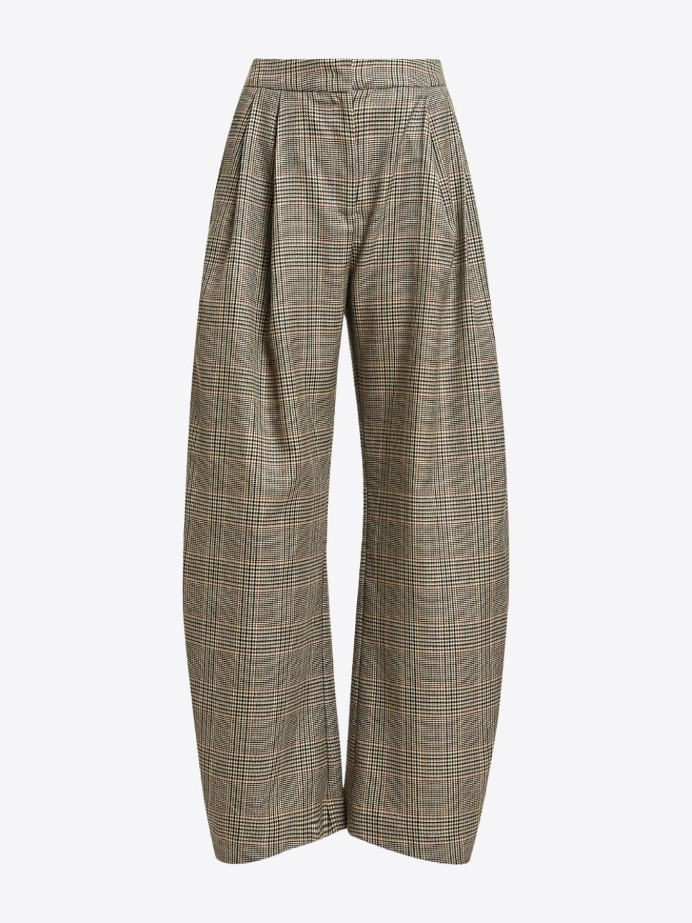 PANTALÓN BARREL DE CUADROS CON PINZAS