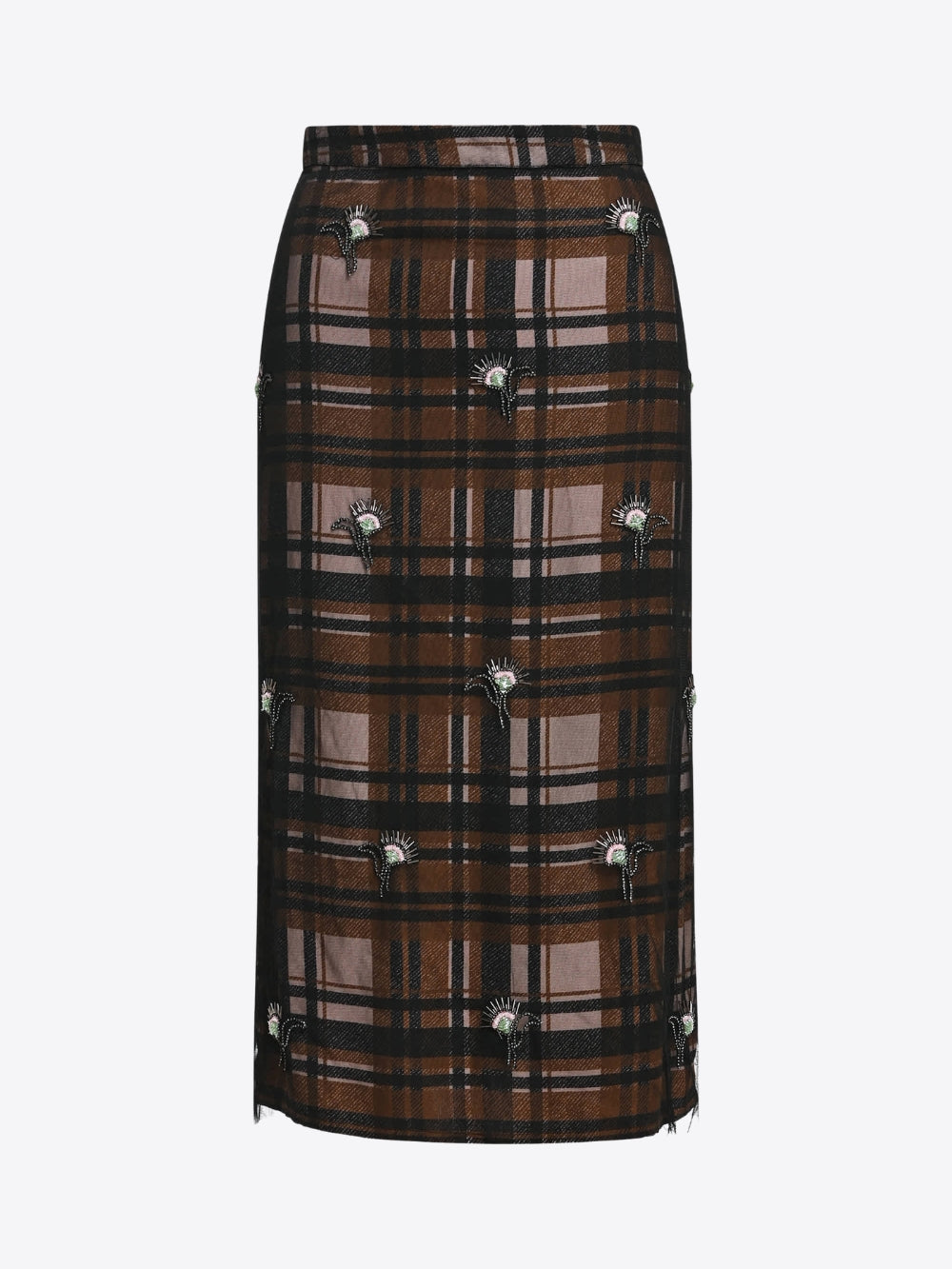 FALDA MIDI DE CUADROS CON TUL Y BORDADOS JOYA