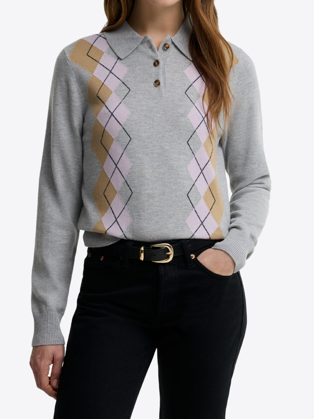 FAWNE ARGYLE KNITTED POLO SHIRT