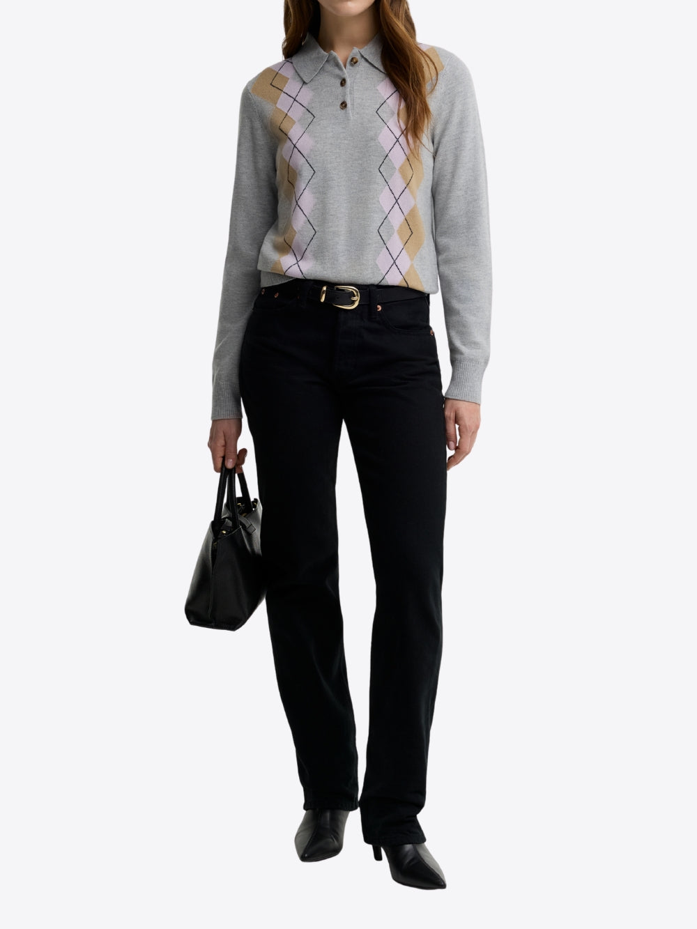 FAWNE ARGYLE KNITTED POLO SHIRT