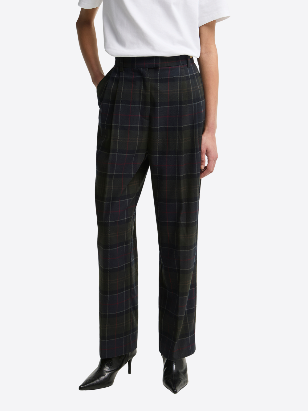 DELILAH TARTAN STRAIGHT-LEG TROUSERS