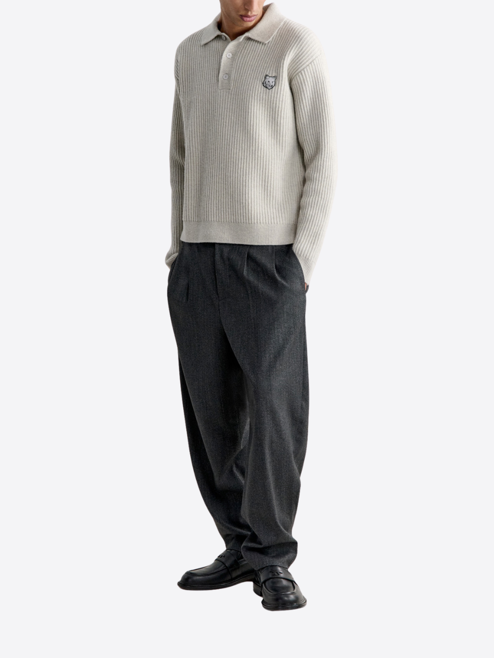 FOX HEAD WOOL RIBBED POLO JUMPER