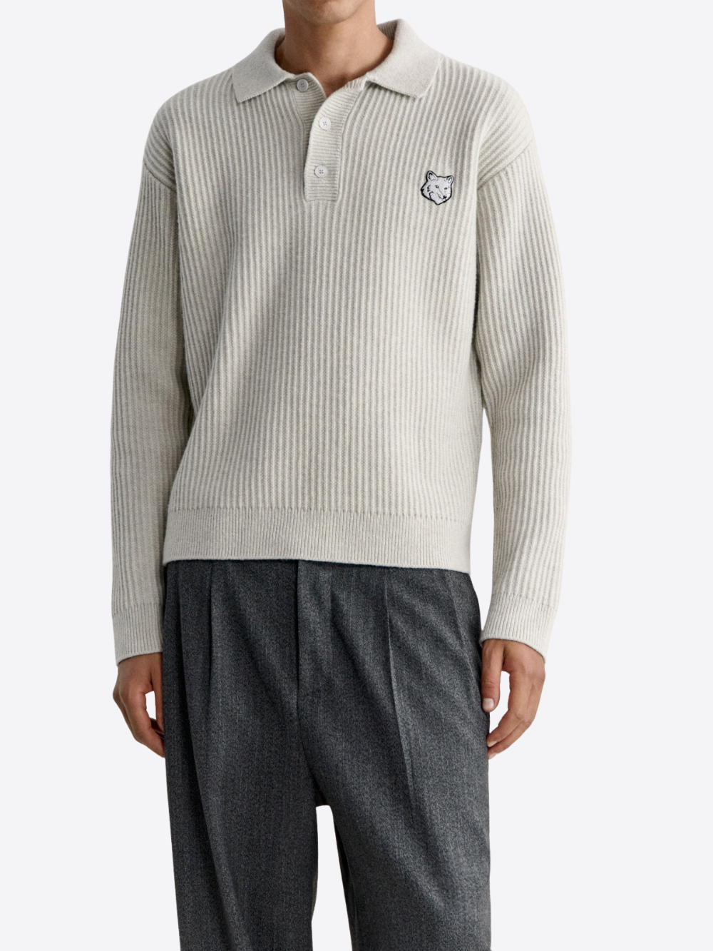 FOX HEAD WOOL RIBBED POLO JUMPER