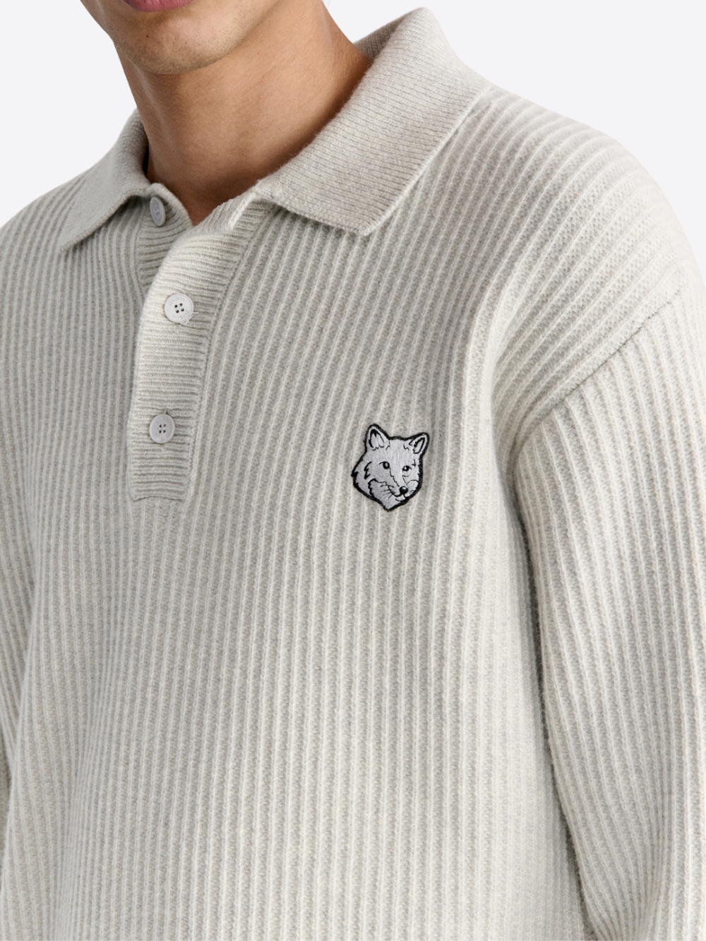 FOX HEAD WOOL RIBBED POLO JUMPER