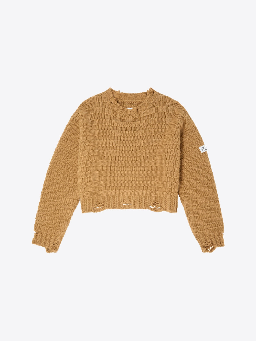 DISTRESSED KNIT SWEATER WITH NUMERIC PATCH