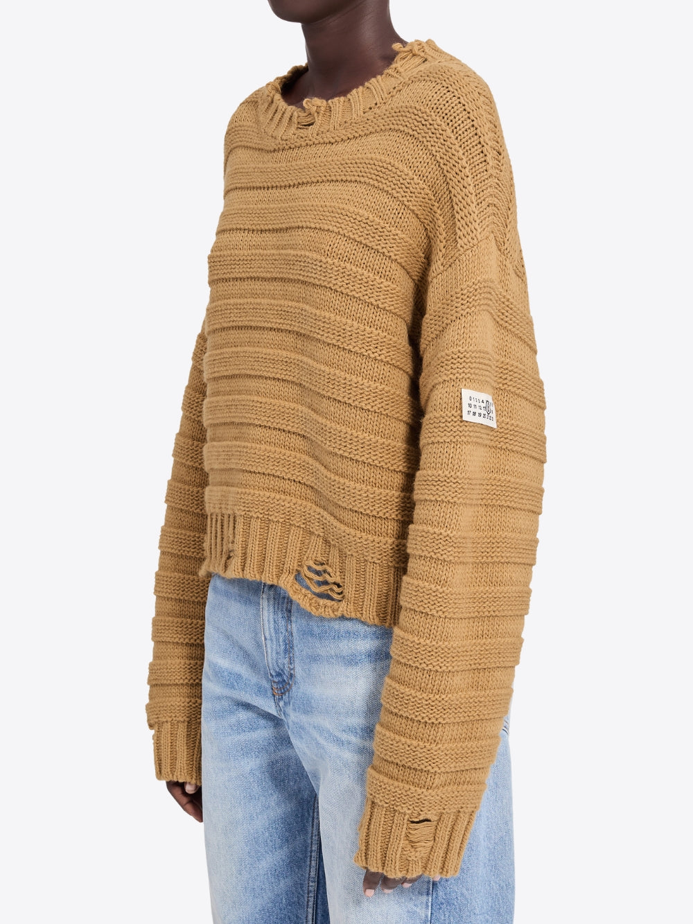 DISTRESSED KNIT SWEATER WITH NUMERIC PATCH