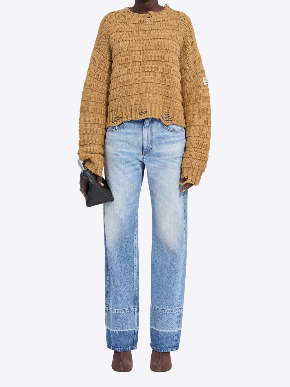 DISTRESSED KNIT SWEATER WITH NUMERIC PATCH