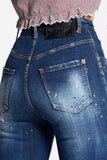 BLUE AND WHITE SPOTS WASH HIGH WAIST BELL BOTTOM JEANS