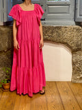 VESTIDO FUCSIA VOLANTES